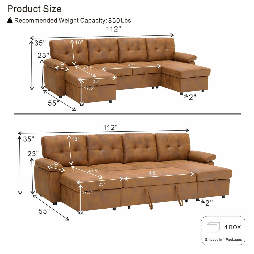 U Shaped Sectional Sofa Bed with Pull Out Sleeper Couch Bed