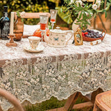 French Embroidery Lace Tablecloth - Rectangular for Coffee Tables, Vintage Beige Lace Table Cover, P