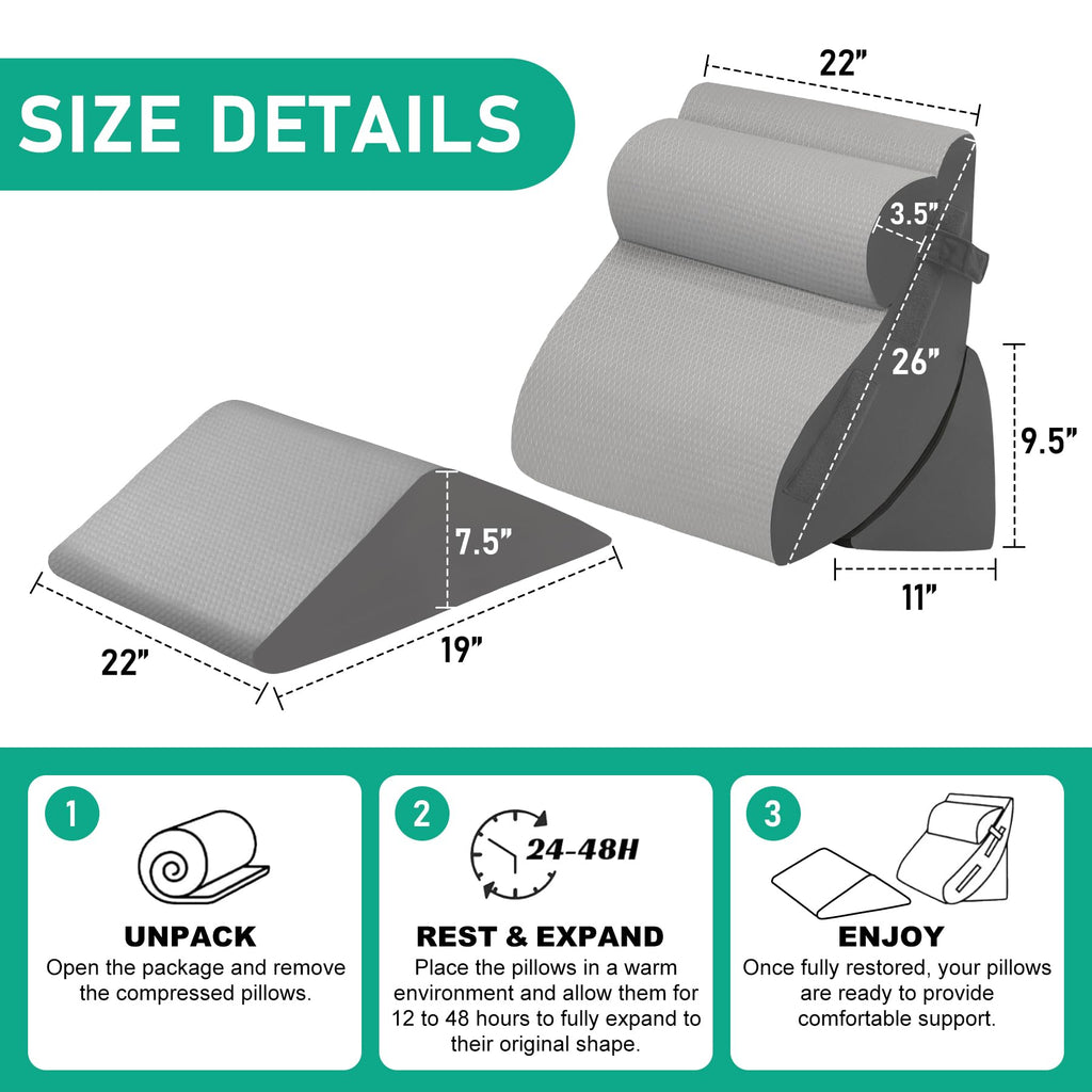 4PCS Wedge Pillow Set for After Surgery, Grey