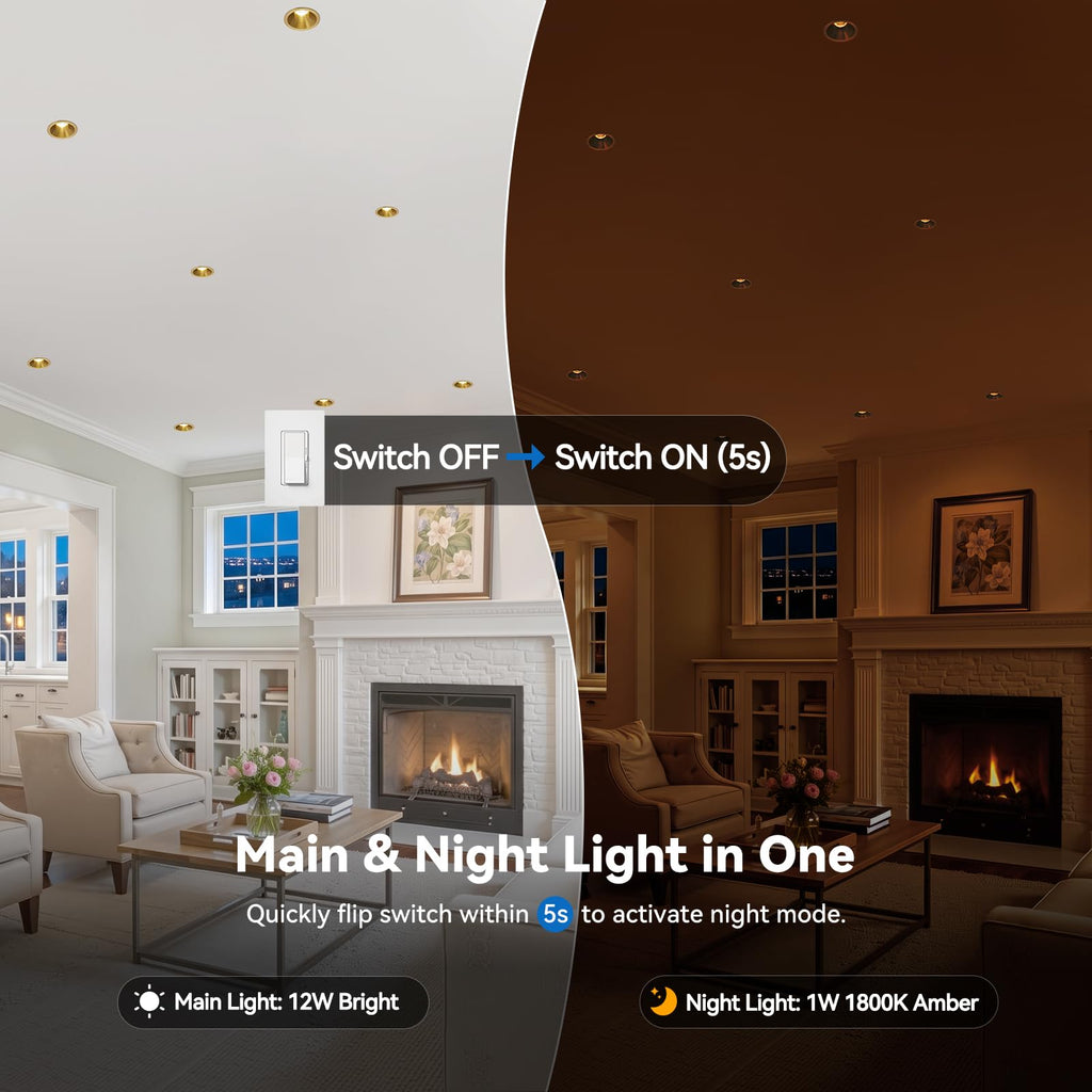 Gold 3 Inch LED Recessed Light Anti Glare COB Spotlight, 6-Pack