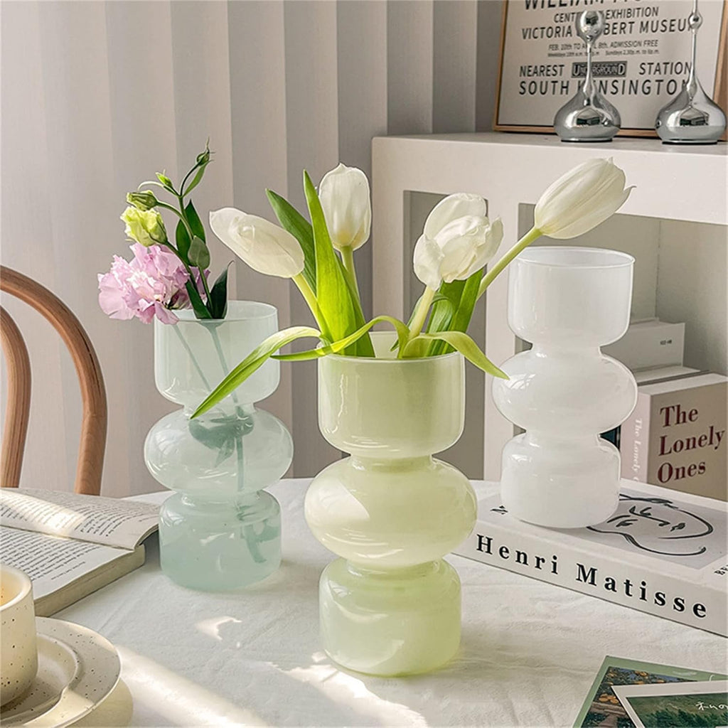 Glass Hydroponic Flower Vase, 7 Inches Colored Bubble Vase