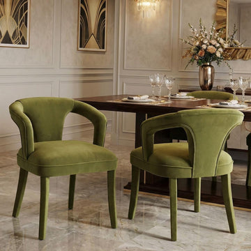 Olive-Green Velvet Dining Chairs Set of 2, Modern Solid Wood Kitchen Chairs