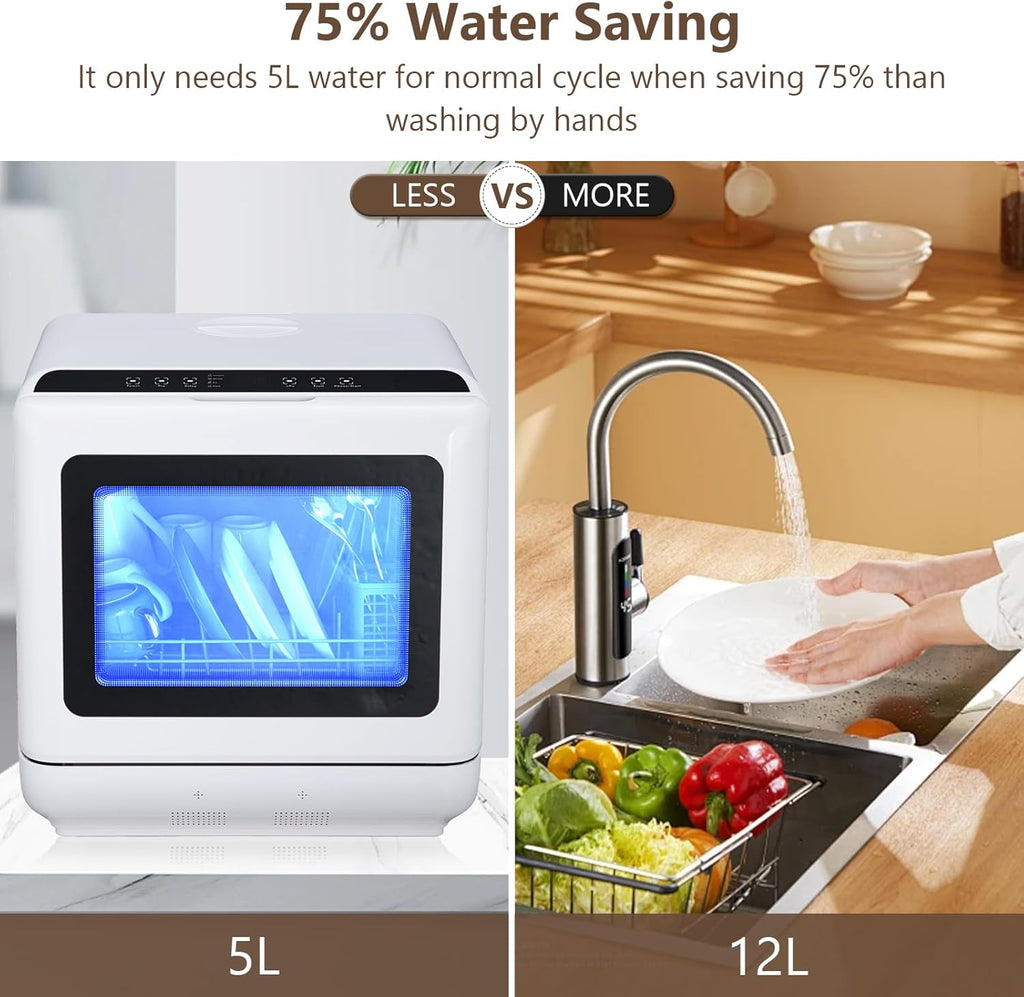 Portable Dishwasher, Mini Dishwashers with 2-in-1 Water Supply Modes, 5 Wash Programs