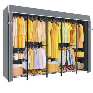 H50C Clothes Rack with Cover, Large Covered Clothing Rack, Gray