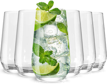 Drinking Glasses Set of 6, 16.4 oz Crystal Water Glasses,Tall Glass Cups,Highball Glass for