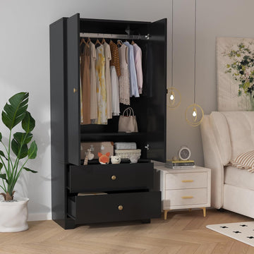 71" Armoire Wardrobe Closet, Modern Wooden Bedroom Armoire with 2 Drawers & 2 Doors and Adjustable Shelves,Clothing