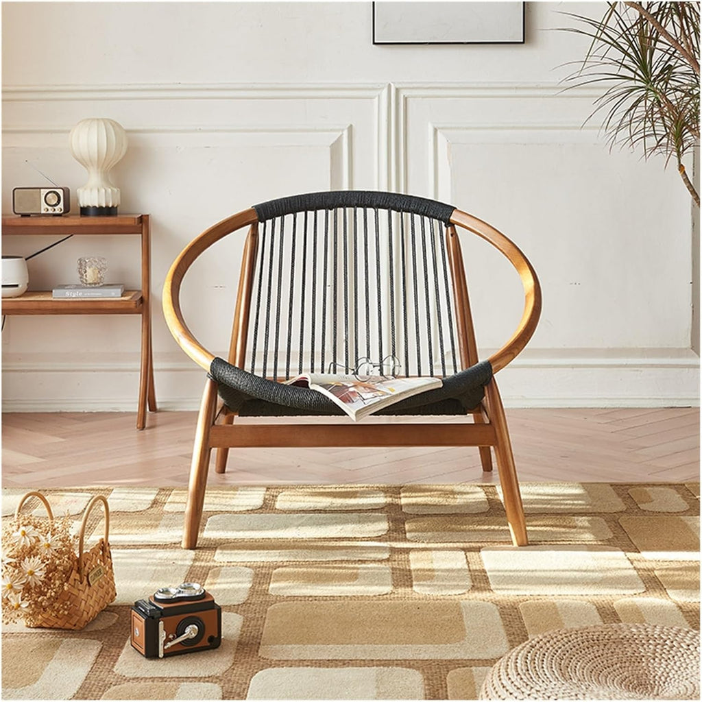 Lounge Chairs Wooden Sofa Leisure Chair Woven Hemp Rope Single Recliner, Chaise Longue and Terrace, Stylish