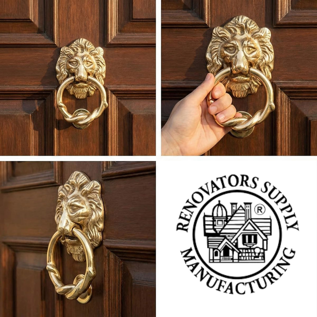 Solid Brass Lion Door Knocker Polished Brass Finish 6.25 inches Front Entry Hardware
