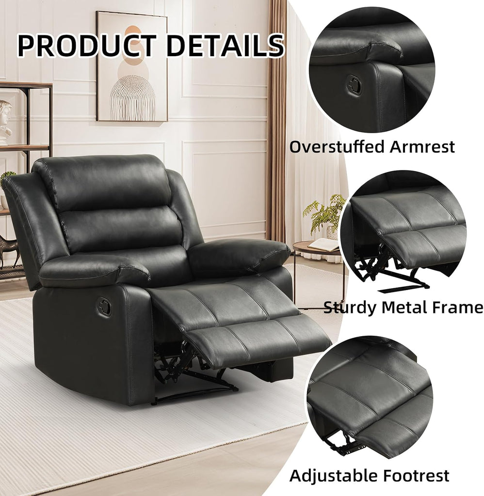 Manual Recliner Chair with Overstuffed Arm and Extra-Padded Back, Breathable PU Leather Reclining Chair for Adults