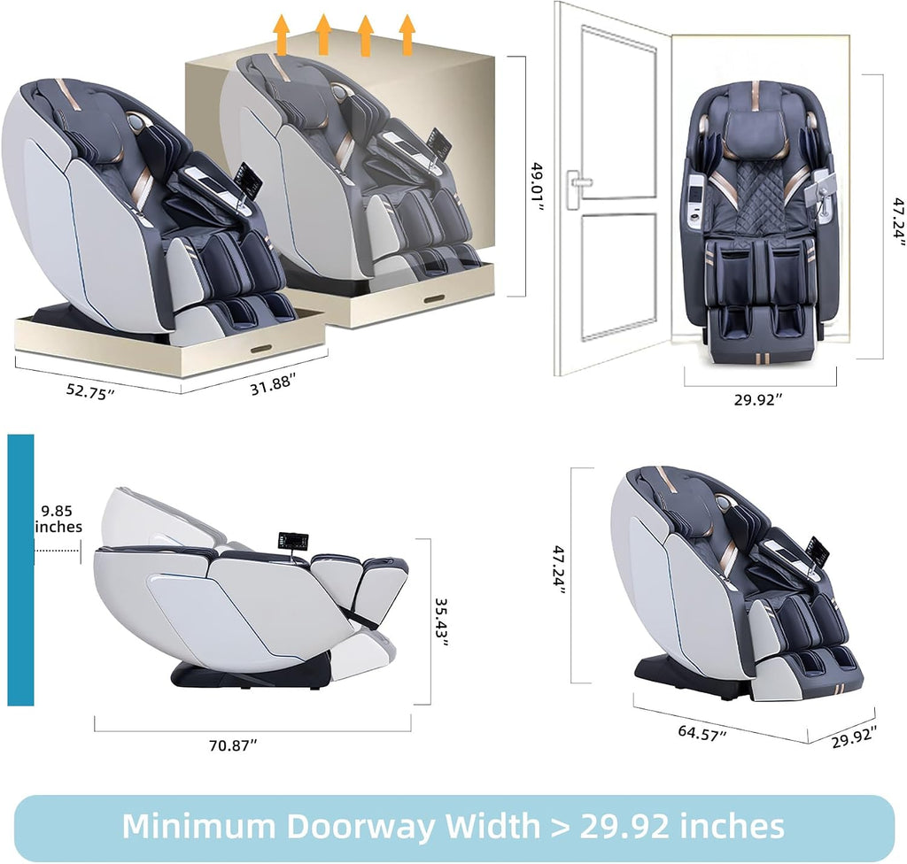 MT398 4D Full Body Massage Chair, 55"SL Track, Zero Gravity, White | Lumber and calf heat, Yoga stretch, 15 modes