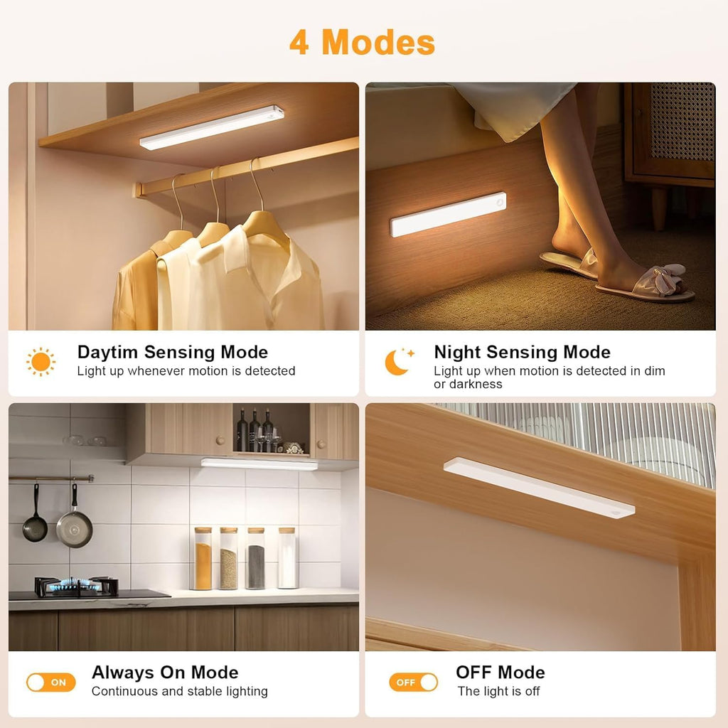 6 Pack 13 inch Under Cabinet Lighting, USB Rechargeable Motion Sensor Light Indoor, Battery Operated Closet Light