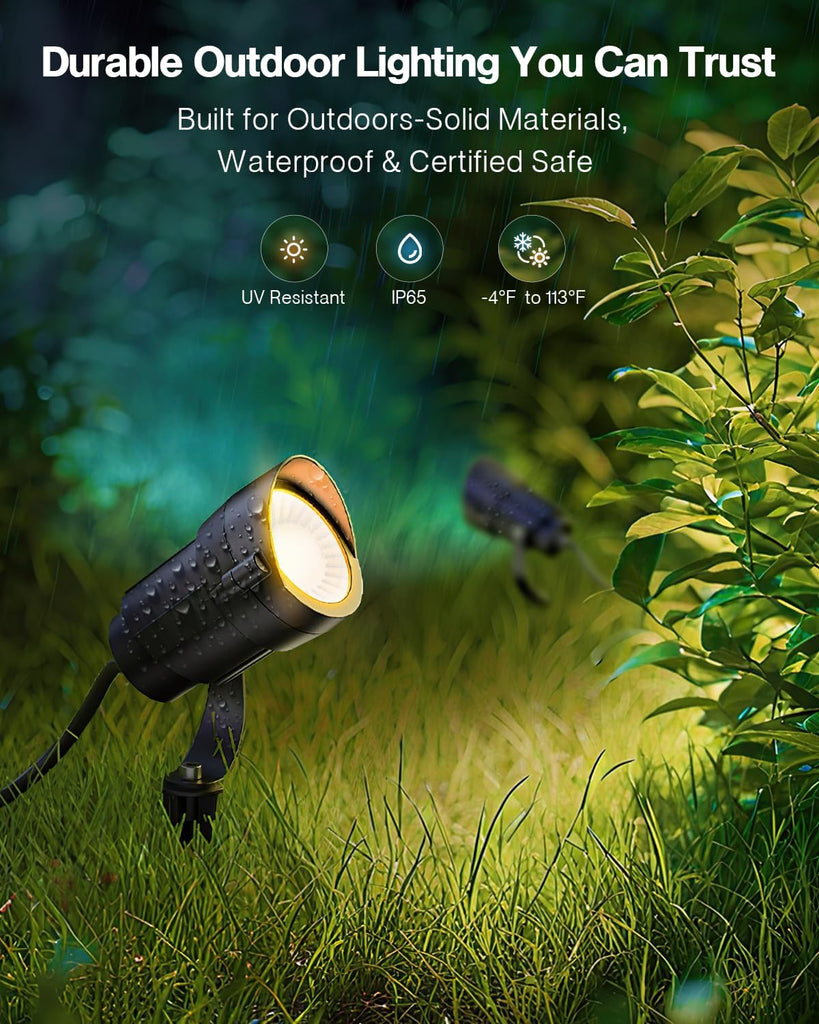 12W 2900K COB LED Low Voltage Landscape Spotlights, 36° True Spot Light Beam, ETL Listed, Outdoor Waterproof Wired