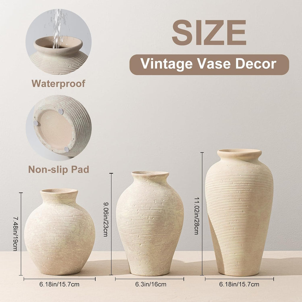 9.06 Inch Tall Vintage Ceramic Flower Vase, Rustic Farmhouse Vase