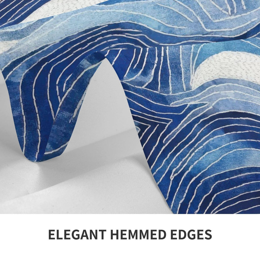 Blue Wave Abstract Rectangle Tablecloths, Polyester Waterproof Table Covers, Vibrant Geometric Wave Print Table Cloth