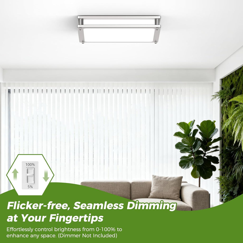 13 Inch Dimmable Square LED Ceiling Lights, 2-Pack 36W Brushed Nickel Flush Mount Light Fixtures, 3200LM Super Bright