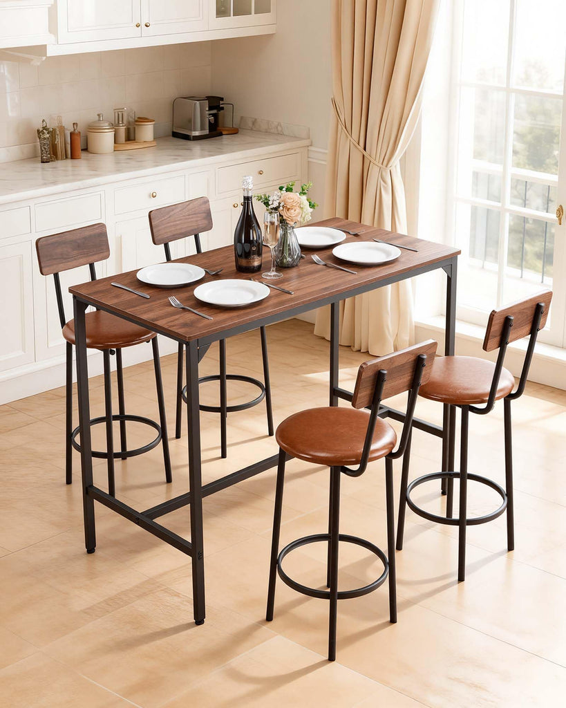 Bar Table and Chairs Set, 5PCS 47.2′′ Bars Tables Set with Rounded Edge Design, Rectangular Pub Table with Four