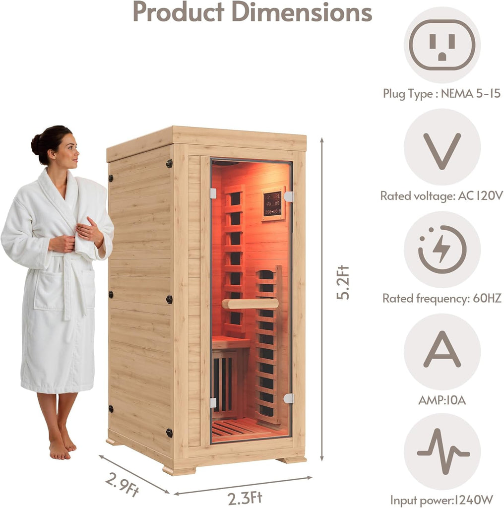Infrared Wood Sauna 5.4Ft 1 Person