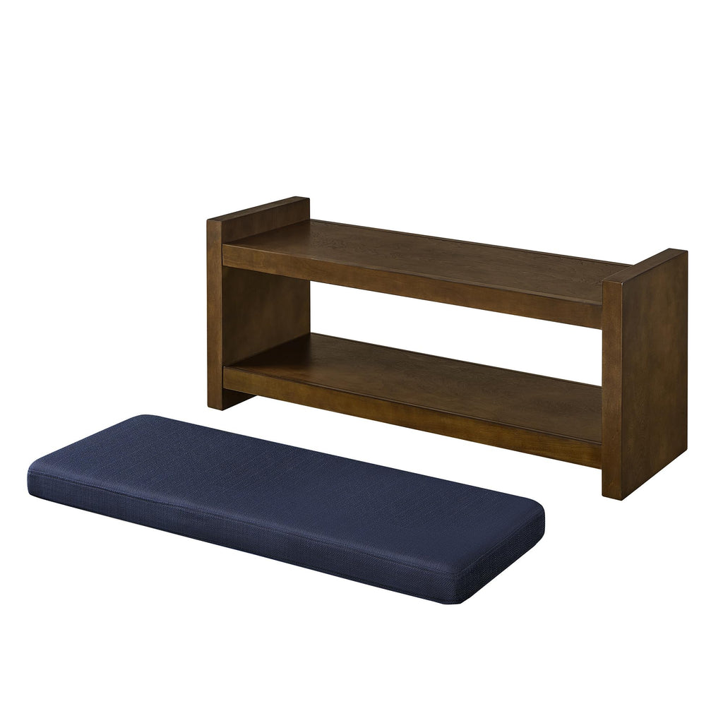 Shoe Storage Bench, 2-Tier Farmhouse Entryway Benches with Removable Cushion, Wooden Upholstered End of Bed Seat