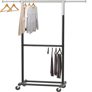 Double Rod Adjustable Clothing Garment Rack, Black