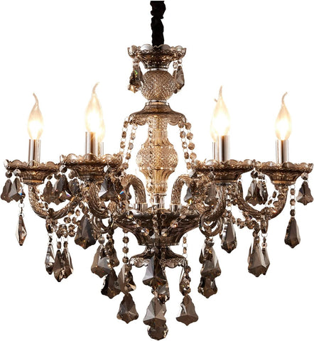 Modern Crystal Chandelier 6 Light Smoke Gray Crystal Chandelier Lighting Ceiling Hanging Crystal Light Fixtures for Living Room Dining Room Bedroom A110-B0D7VX3B74