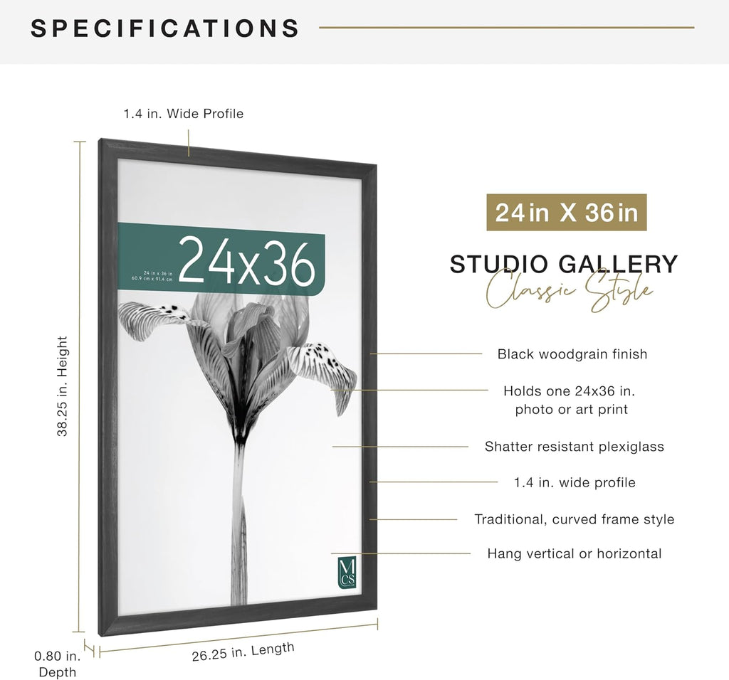 MCS Studio Gallery Classic Poster Frame, 24x36, Black Woodgrain