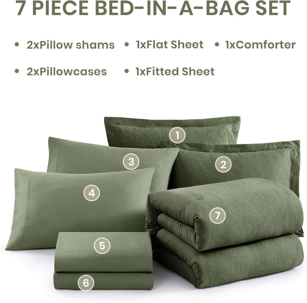 Comforter Set, Olive Green Bed Set Reversible, Comforter Set 7 Pieces