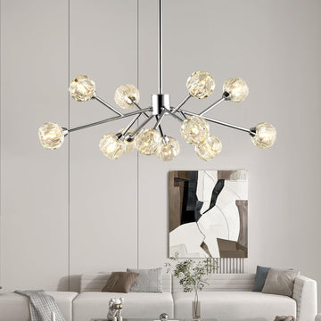 Sputnik Chandeliers for Dining Room Light Fixture Over Table, Modern Crystal Chandeliers, 12 Lights Chrome Lighting Fixtures for Living Room Bedroom Kitchen Island Bar