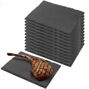 12 Pack 9 x 6 Inch Black Slate Cheese Board, Slate Stone Serving Tray Slate Plates for Food, Sushi, Steak