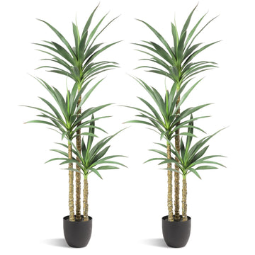 Artificial Tree 5.3Ft Faux Agave Plant with 3 Heads in Plastic Pot Fake Tree Decor Indoor or Outdoor Office