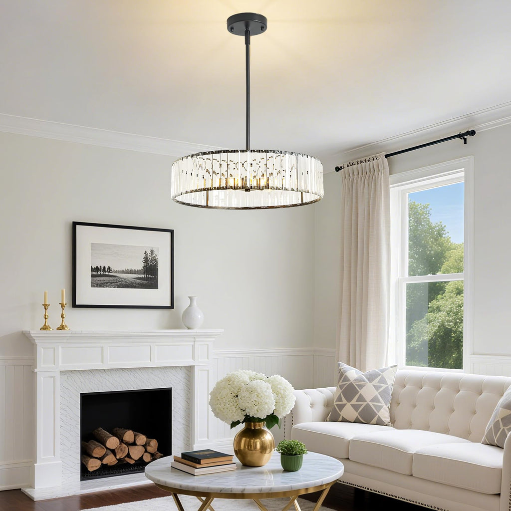 Adjustable Height Modern Black Crystal Chandelier 20 Inch