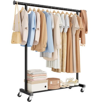 Standard Clothes Rack, Rolling 60"L Clothing Garment Rack with Wheels for Hanging Clothes, Portable Wardrobe Rack