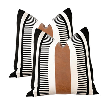 Decorative Striped Throw Pillow Cover 26x26 Inch Black White & Brown