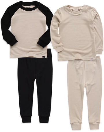 Kids Long Sleeve Sleepwear Pajamas 2pcs Set Modal Raglanblack+Beige S