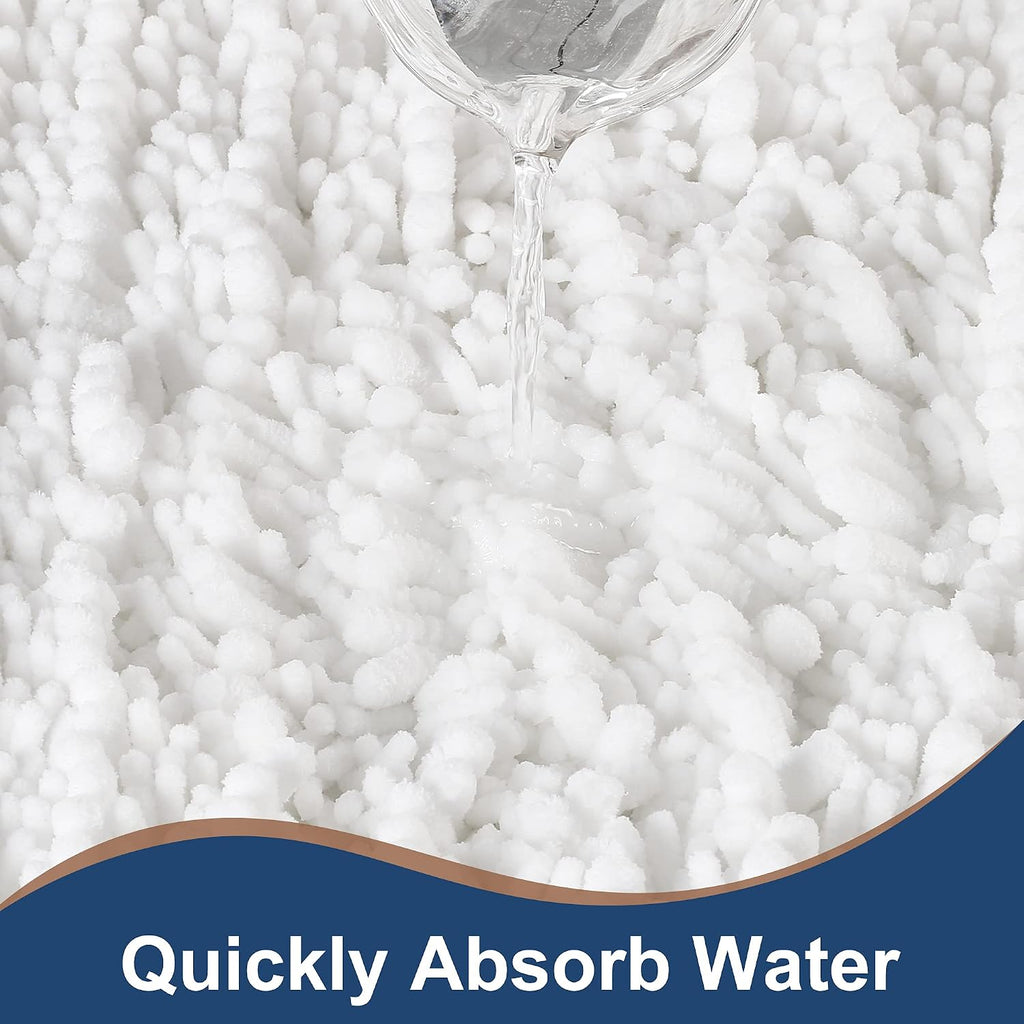 Luxury Chenille White Bathroom Rugs Sets 2 Piece, Thickened Hot Melt Rubber Bottom Bath Mats Non Slip,Bath Rugs Quick