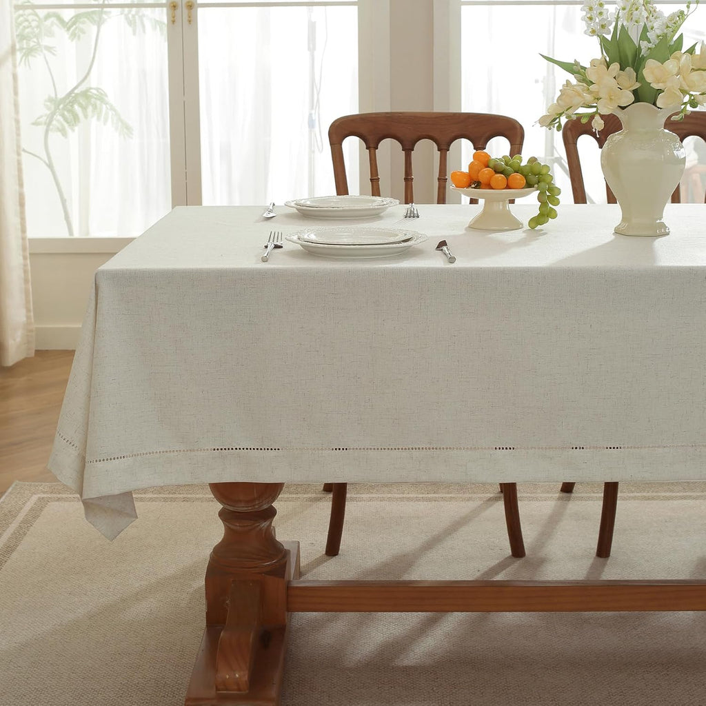 Linen Blend Handmade Hemstitched Tablecloth for Dinner Table, Parties, Wedding Decorations (60" x 10