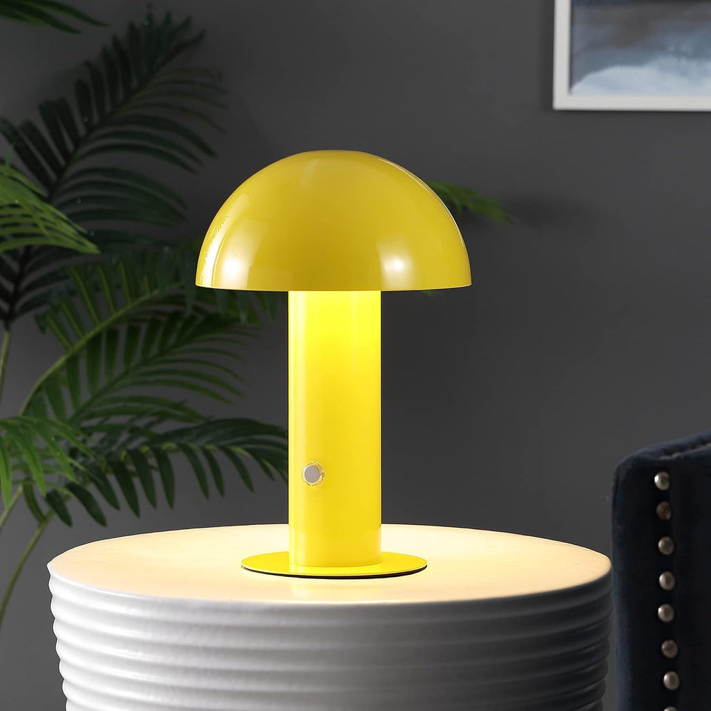 10.75" Yellow Rechargeable LED Mushroom Table Lamp, Cordless Portable Bedside Lamp Bedroom