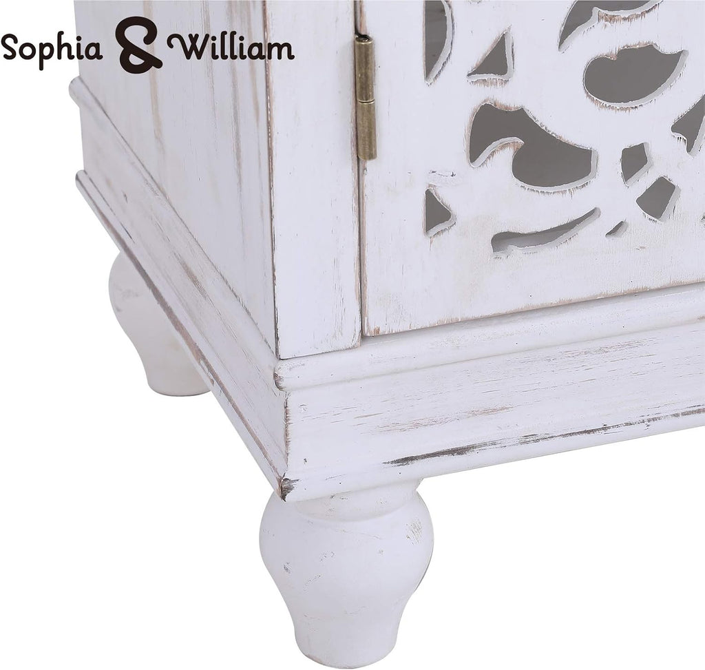 Accent Cabinet with Doors, White Carved Buffet Cabinet | White Accent Cabinet with doors, Small Carved Decorative