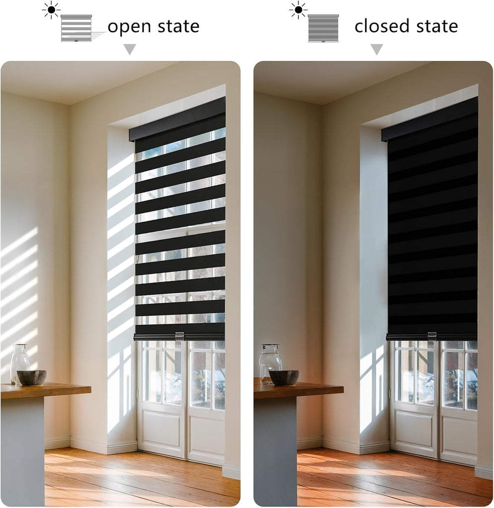 Cordless Zebra Blinds for Windows Pull Down Roller Window Shades Dual Layer Light Filtering Privacy for Day and Night