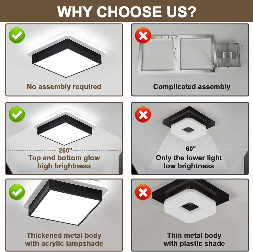 Modern Led Ceiling Light, 6000K Small Flush Mount Ceiling Light Fixture, Square Black Hallway Lighting Fixtures
