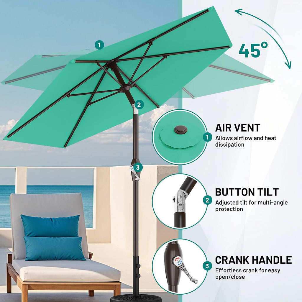 7.5FT Patio Umbrella Table Market Umbrella with 6 Sturdy Ribs
