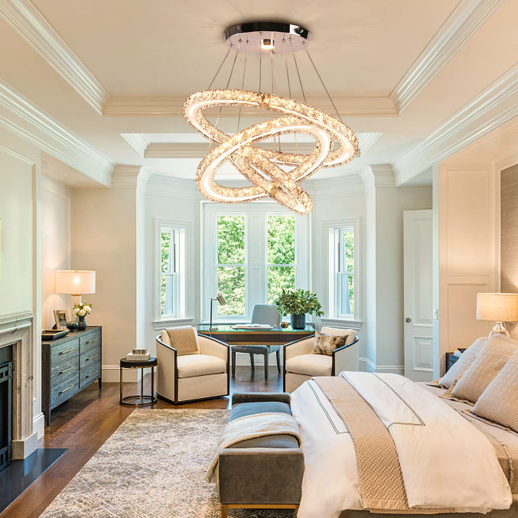 3-Ring Acrylic Crystal Chandelier, Modern Ceiling Light Fixture