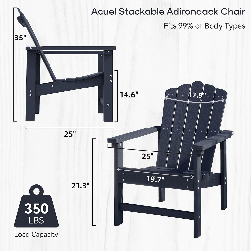 Stackable Adirondack Chairs Set of 2,HDPE,Blue | Durable, All-Weather Patio Seating with Wood Texture, Low