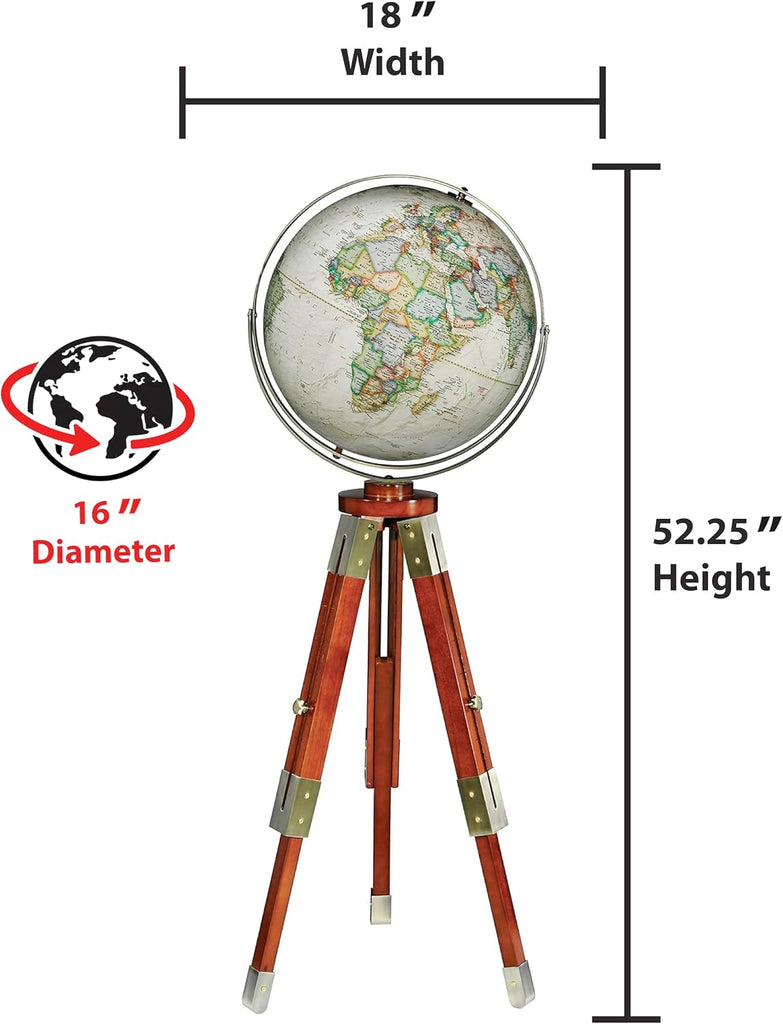 World Globe with Stand 16 Inch Floor Globe - Antique,Raised Relief Globes For Children and Kids Classroom Decor,Made