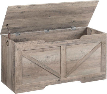 Storage Bench, 39.4" Retro Wooden Storage Chest with U-Shaped Cut-Out Pull, Safety Hinge, Supports 220 lb and Easy