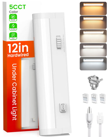 12 Inch LED Under Cabinet Lighting Hardwired & Plug in 120V, 5CCT Color Selectable 2700K-5000K Dimmable 6W 510LM High