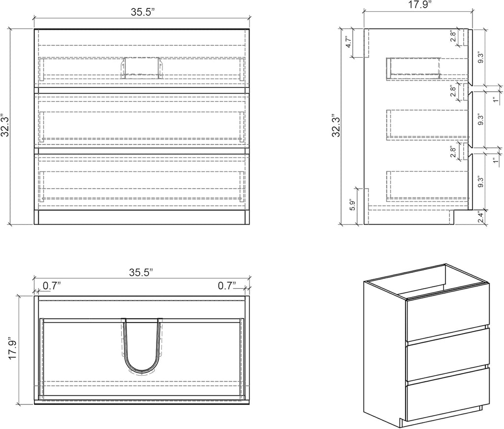 36 Inch Bathroom Vanity with Sink with Overflow, Large Storage Small Vanity for Modern Bathroom
