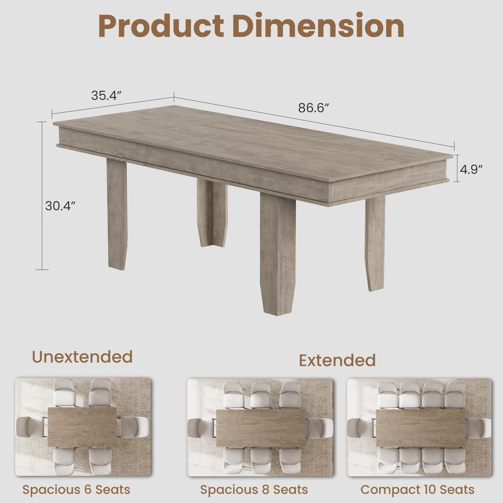 63 in-86.6 in Extendable Dining Room Table for 6-10