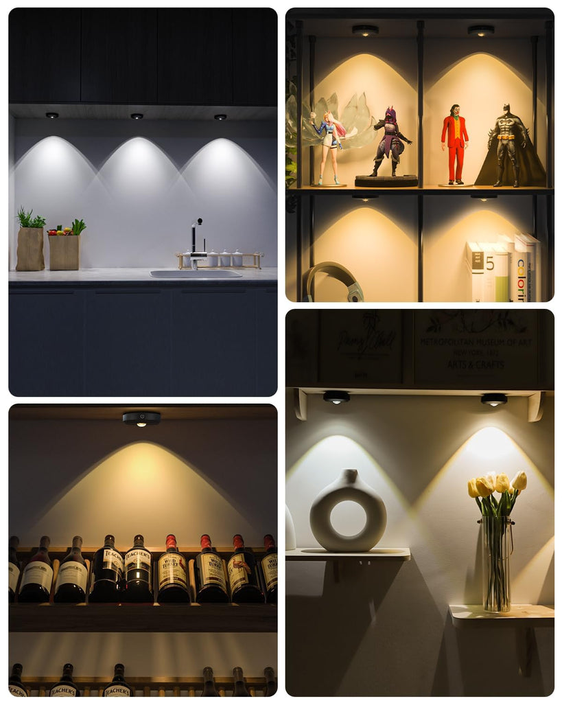 Puck Lights with Remote Control, Rechargeable Under Cabinet Lights, 1200mAh Battery Operated Tap Lights, Dimmable