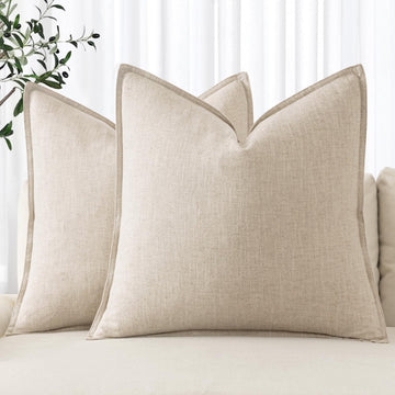 Decorative Linen Euro Sham Pillow Covers 24x24 Natural Beige Boho Farmhouse Neutral Couch Throw Pillows