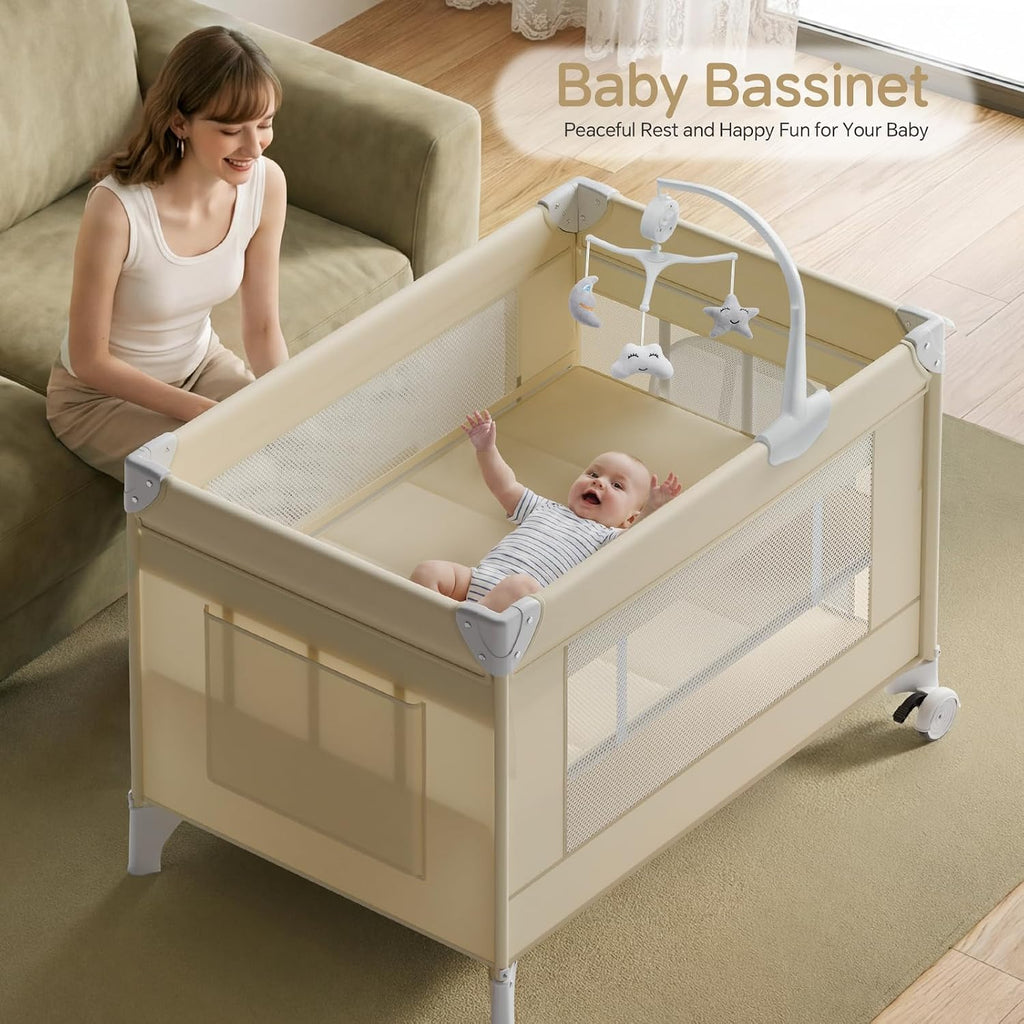 4 in 1 Baby Bassinet, Portable Bedside Crib Sleeper, Quickly Assembled Crib with Diaper Changer, Foldable Baby